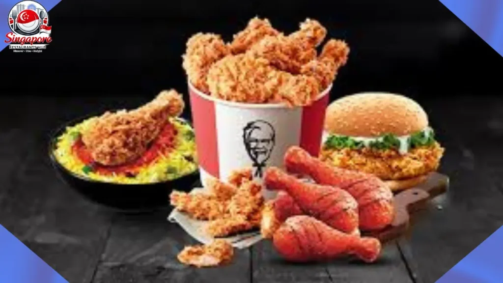 KFC Singapore menu featuring Zinger burger and chicken buckets